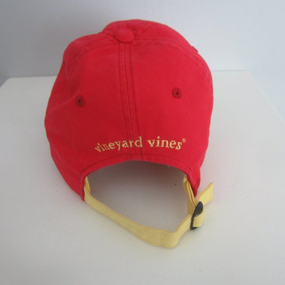 Vineyard Vines Hat Cap Mens One Size Red Yellow Whale Adjustable 100% Cotton - Picture 4 of 8